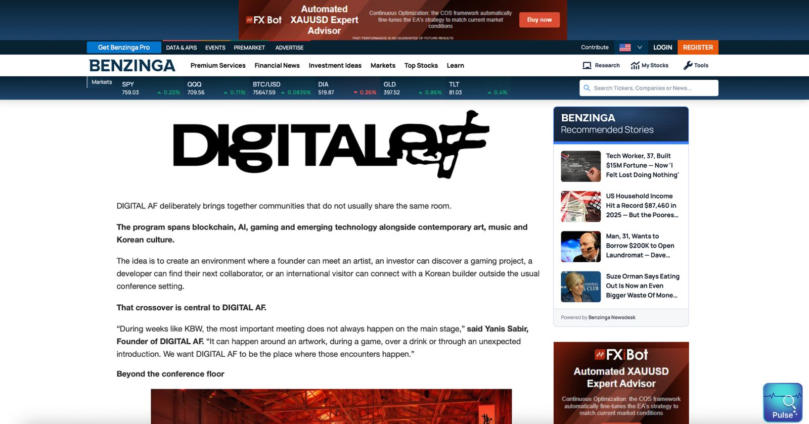 DIGITAL AF Seoul article on Benzinga