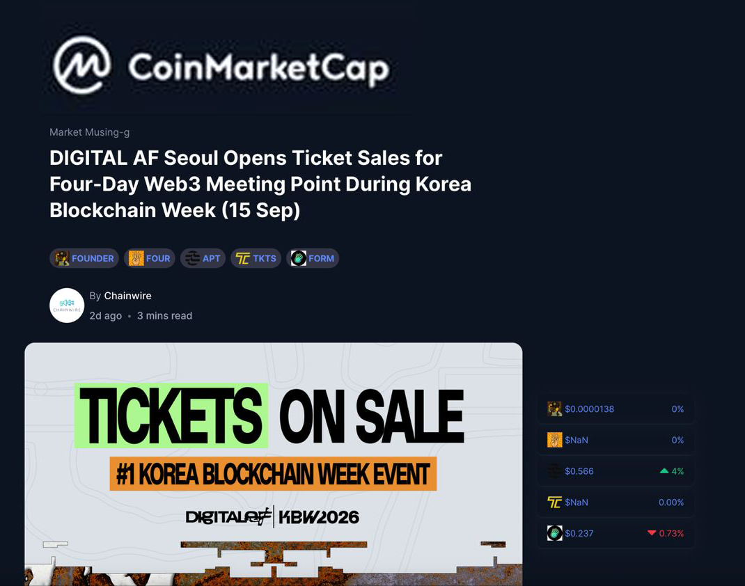 DIGITAL AF Seoul article on CoinMarketCap